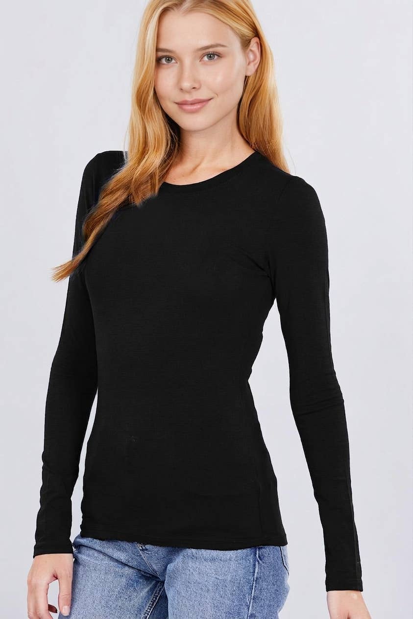 Fitted Long Sleeve Crew Neck Top